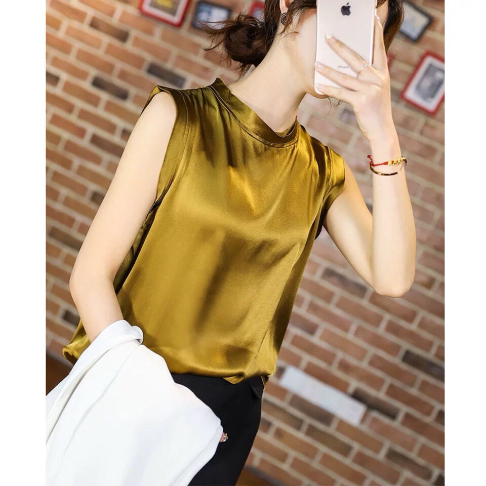 Satin vest nữ mùa hè 2020 mới mặc bên ngoài không tay áo chui đầu lỏng lẻo trong sơ mi phù hợp xu hướng