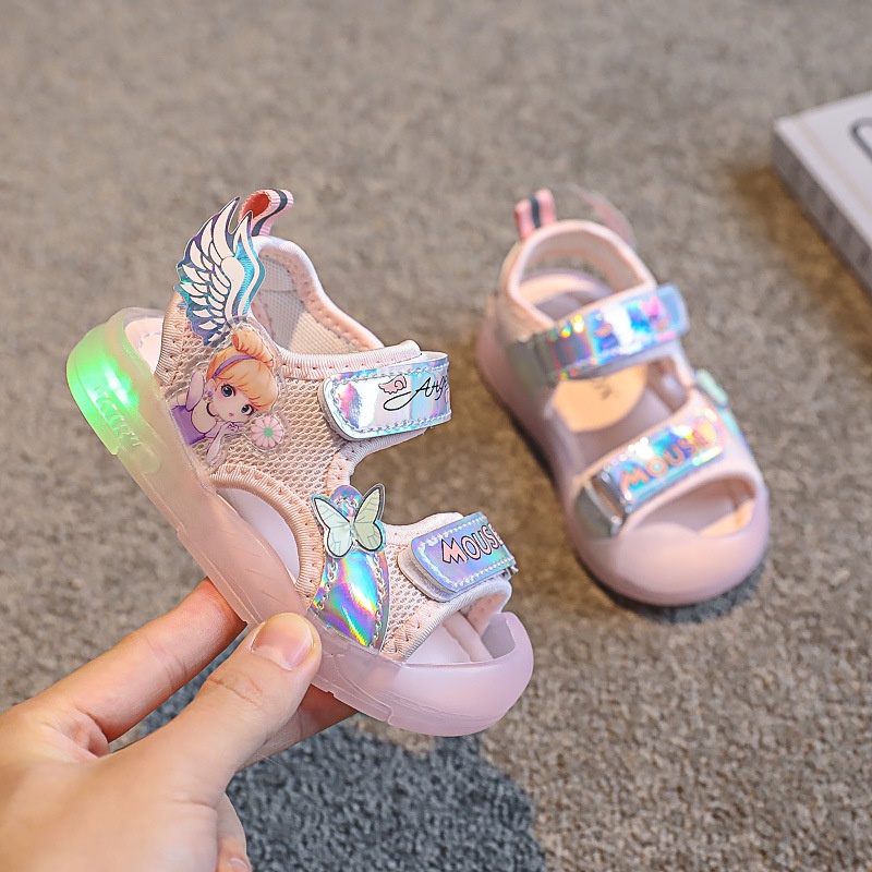 Sandal Có Đèn Led Phát Sáng Quai Ngang Chống Vấp Hình Công Chúa Đáng Yêu Cho Bé Gái Từ 1 Đến 3 Tuổi ( SD-918 )