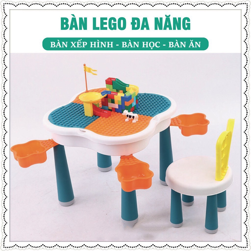 Bộ bàn lego đa năng hoa anh đào, Bàn học cho bé kèm 85 chi tiết Lego