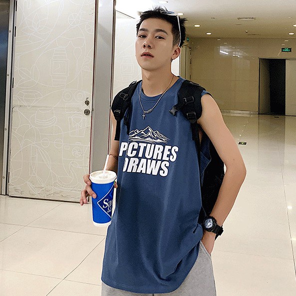 Áo thun thể thao sát nách in chữ trẻ trung cho nam