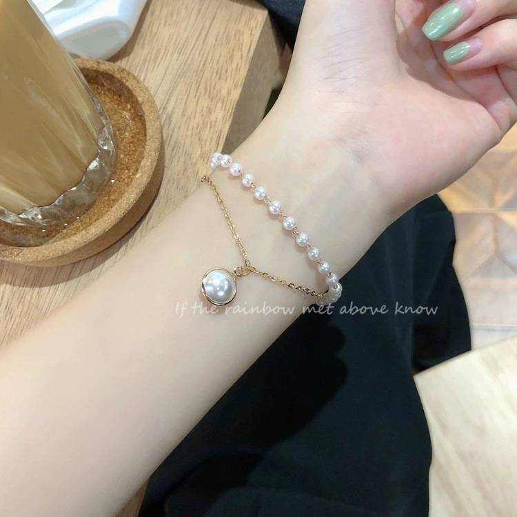 Vòng tay hai lớp đính ngọc trai phong cách retro đơn giản dành cho nữ | BigBuy360 - bigbuy360.vn