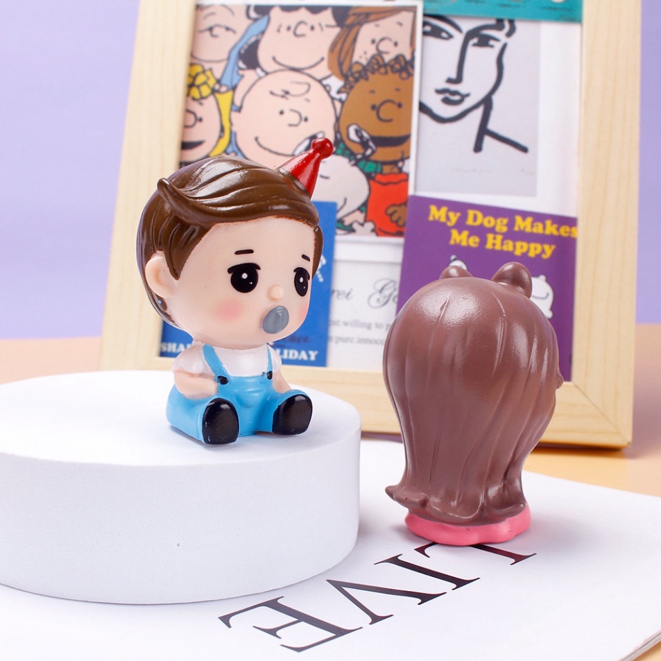 phụ kiện bánh kem sinh nhật [FREESHIP] Cặp tượng em bé nơ sừng dễ thương