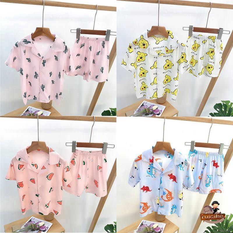ruiaike  2pcs Baby Girls Boys Cotton Short Sleeve Tops + Shorts Pajamas Suit Pyjama Sleepwear Nightwear Homewear