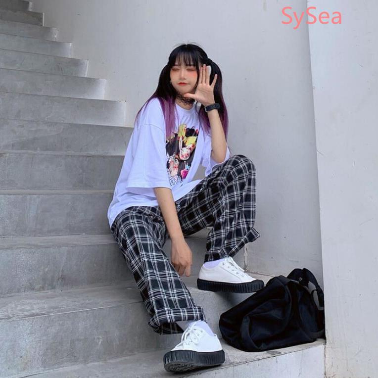 Quần dài ống rộng hoạt tiết caro thời trang cho nữ