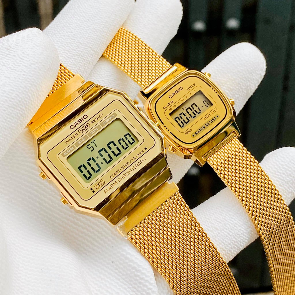 (Ảnh thật) Đồng hồ couple Casio A700 và LA670 GOLD MESH - Chính hãng