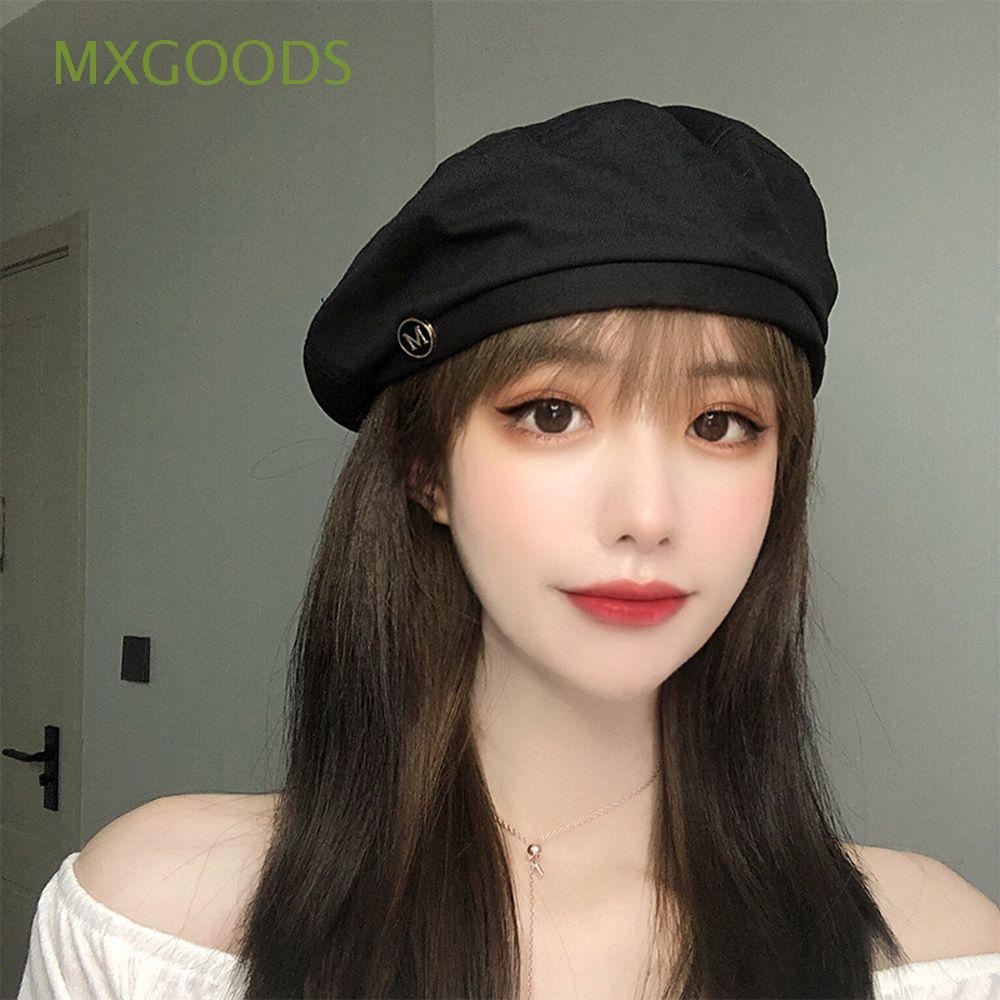 MXGOODS Mũ nồi beret vải cotton in chữ/ nhiều màu sắc phong cách cổ điển Anh Quốc thời trang thu đông cho nữ