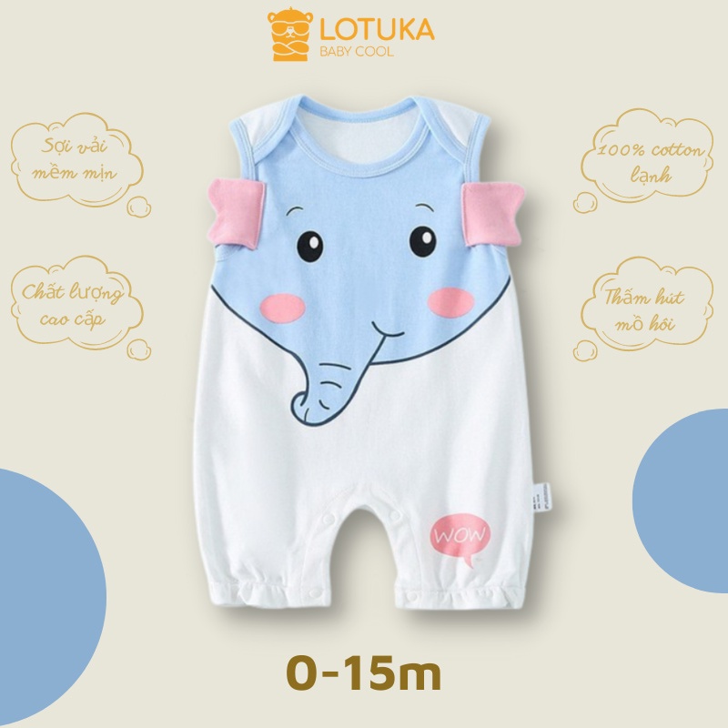 Bộ Body Sát Nách Lotuka Chất Cotton Mềm Mịn Hình Thú Đáng Yêu Cho Bé Sơ Sinh Từ 0-12 Tháng