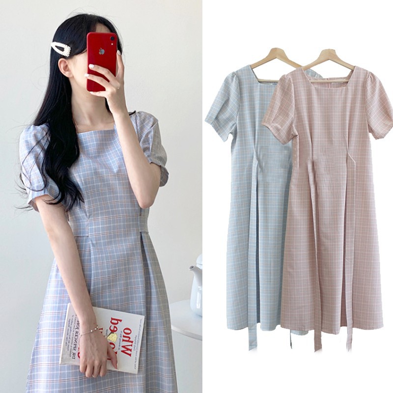 váy kẻ sọc caro / đầm kẻ sọc caro thắt nơ eo ORDER - kèm ảnh thật