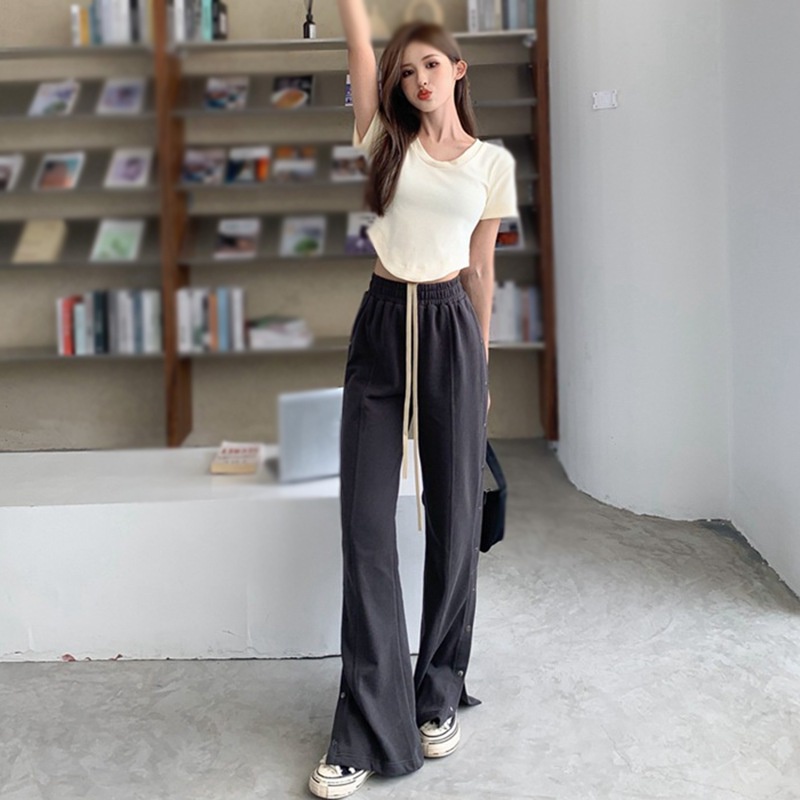 Quần jogger thể thao lưng cao ống rộng màu sắc đơn giản thời trang dành cho nữ