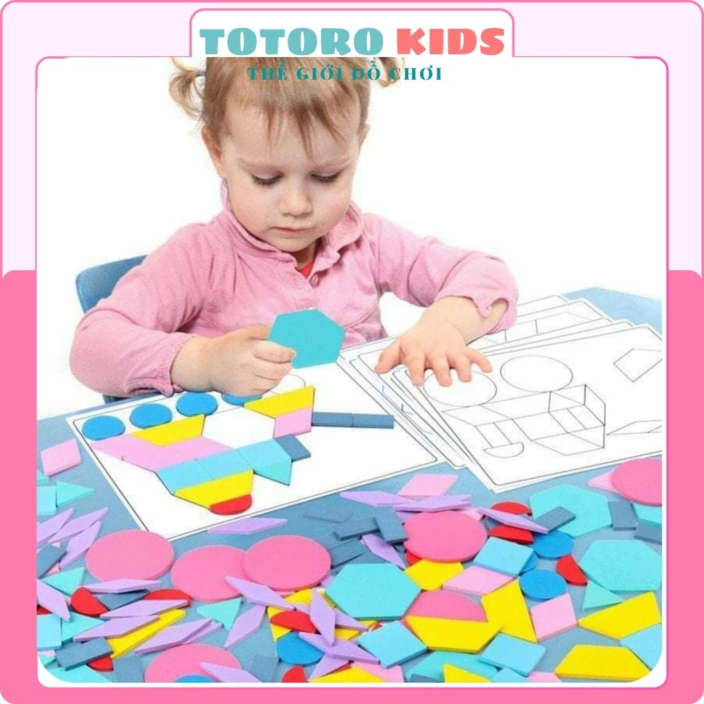 Bộ đồ chơi xếp lắp ráp ghép hình thông minh cho bé bằng gỗ montessori Tangram 180 chi tiết