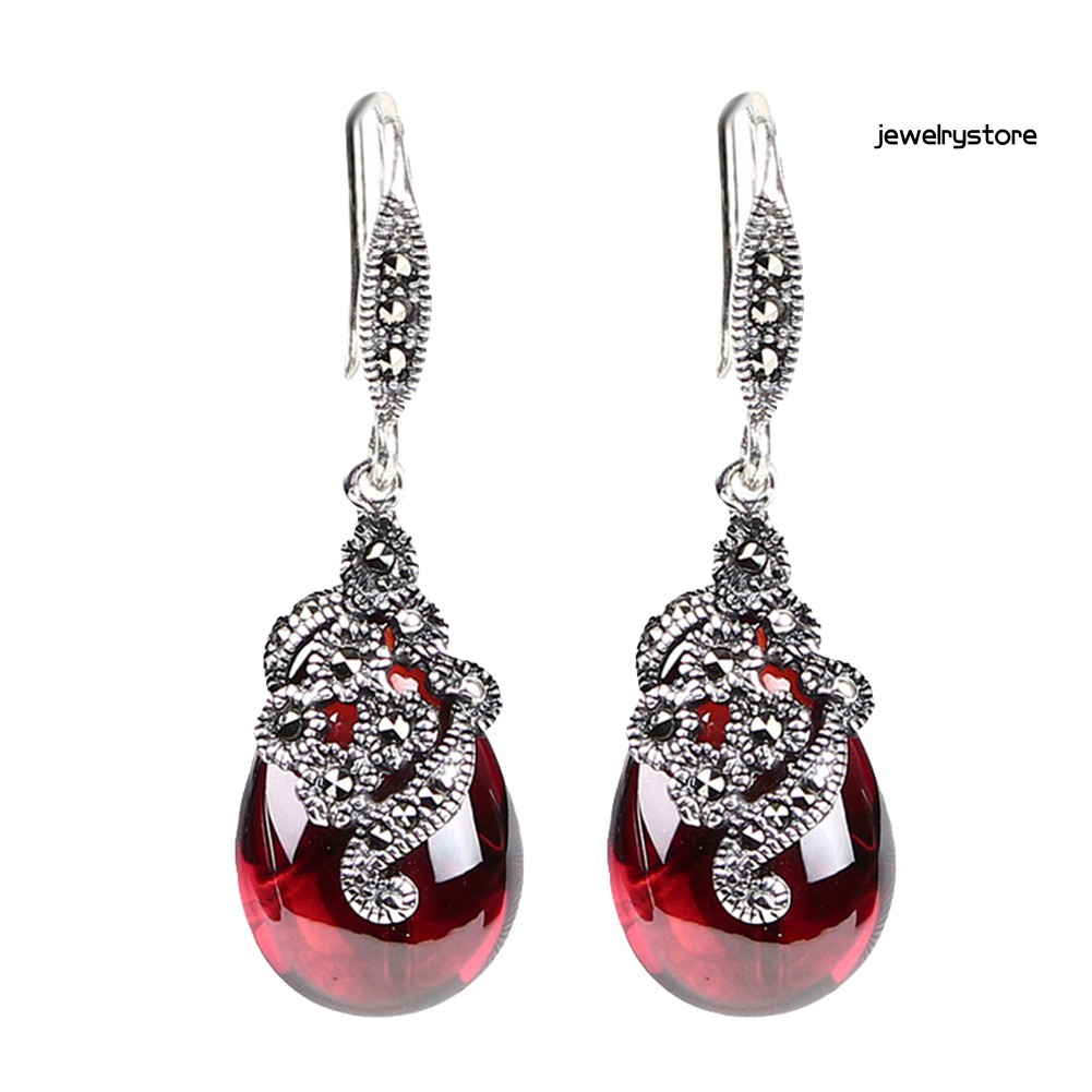 1 Bông Tai Đá Ruby Nhân Tạo Hình Giọt Nước Phong Cách Vintage