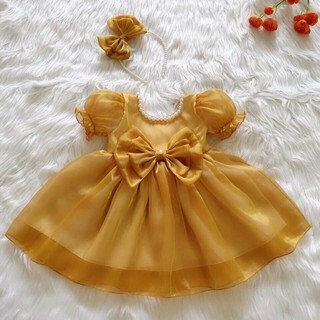 Váy voan tơ 2 nơ xếp lớp bé gái