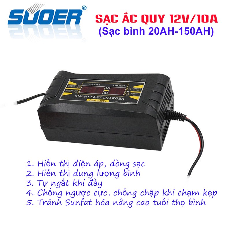 Sạc bình ắc quy 12V (20Ah-150Ah)SUODER-SON1210D tự ngắt khi đầy chống chập chống ngược cực