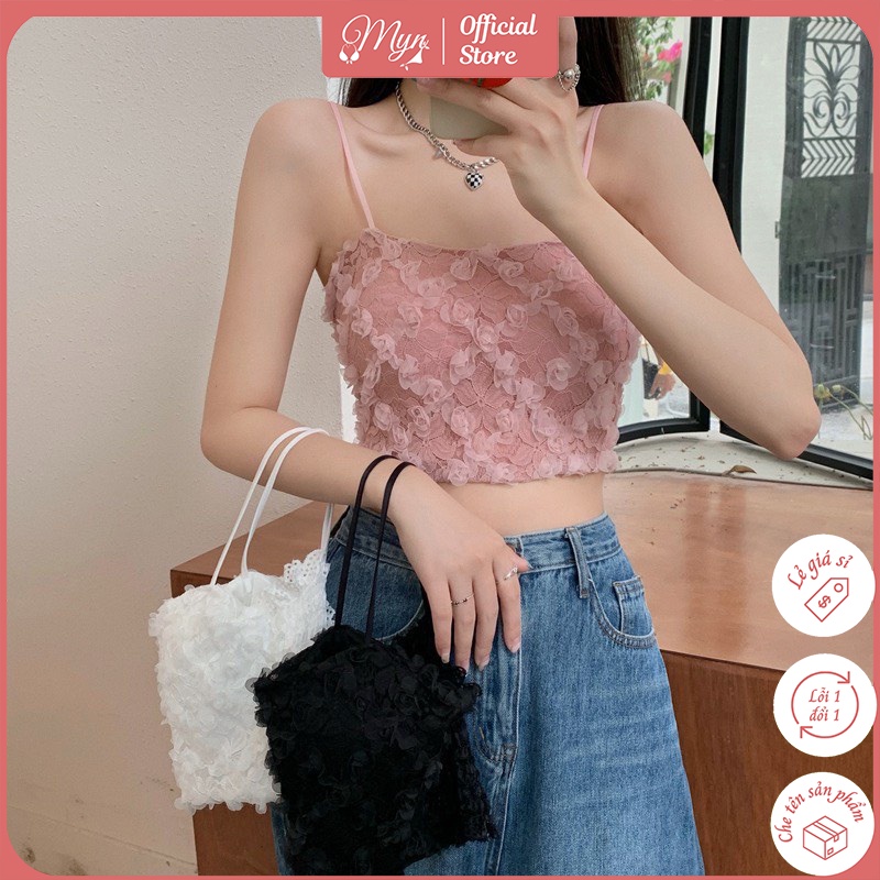 Bra croptop hoa hồng phong cách hàn quốc, có đệm ngực 586