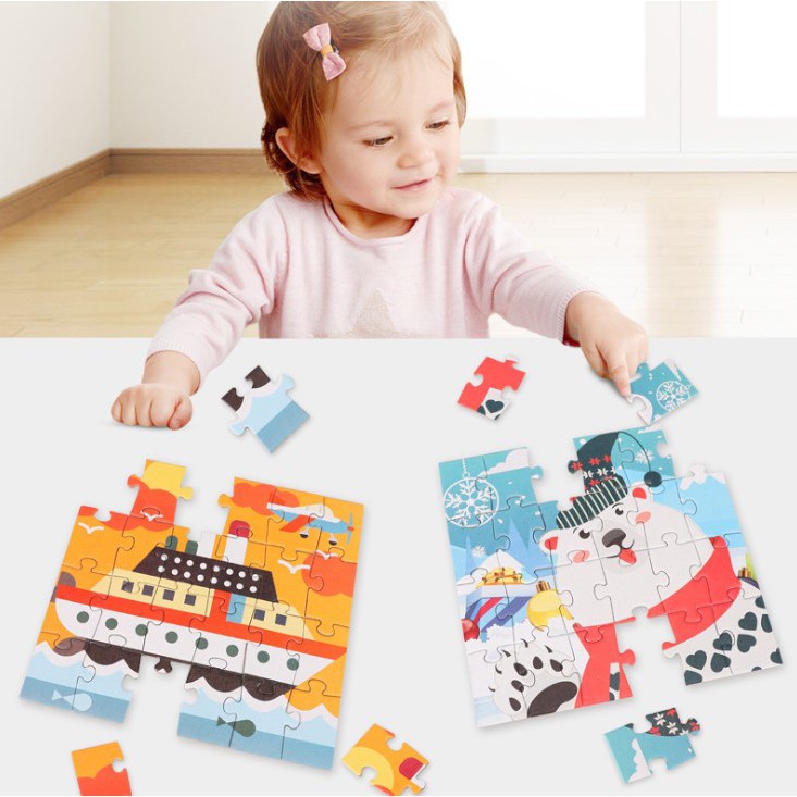 Bảng xếp hình mini ZHAN QI TOYS bằng gỗ hình hoạt hình gồm 24 mảnh có kích thước 9x9 cho bé