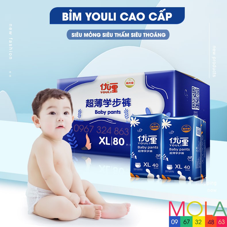 Bỉm Quần/Dán YOULI BABY PANTS đủ size S56, S112, M48, M96, M46, M92, L42, L84, XL40, XL80, XXL36, XXL72, XXXL68