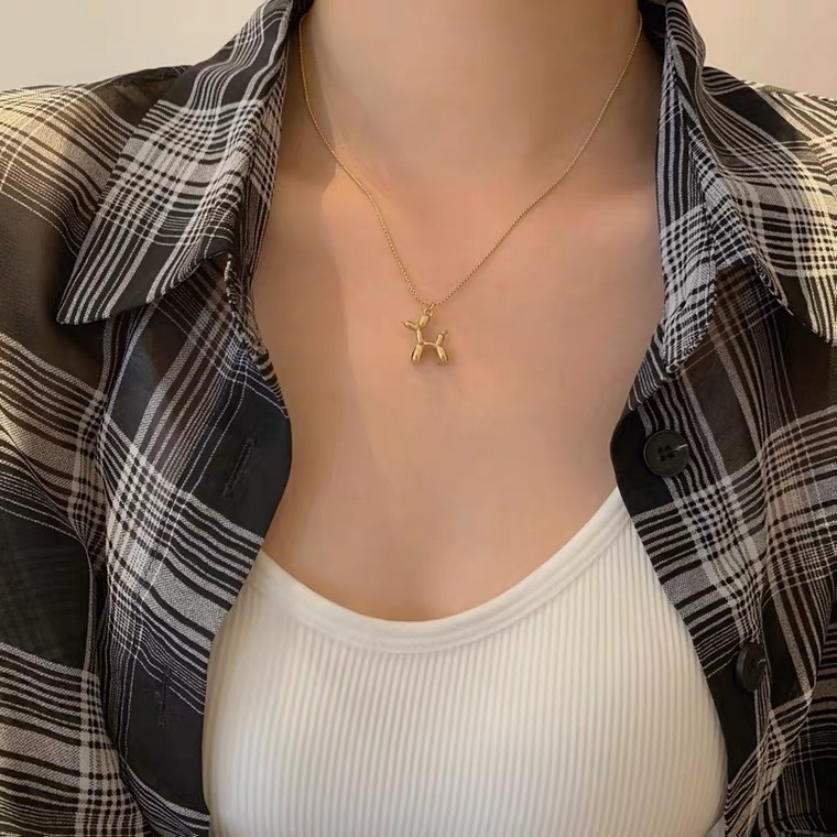 Dây Chuyền Mạ Vàng Hồng / Vàng Hồng 18K Mặt Hình Cún Con Dễ Thương Phong Cách Mori Hàn Quốc