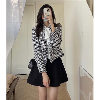 Set dạ tweed sơ mi nơ siêu xinh