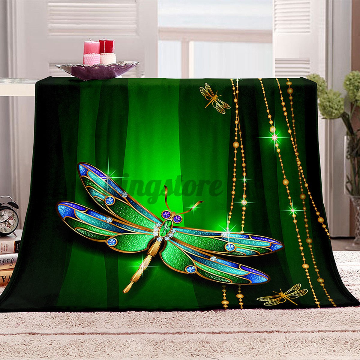 150x200CM Big Size 3D Dragonfly Printing Plush Fleece Blanket Adult Fashion Quilts Home Office Washable