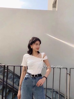 Áo nữ cộc tay xoắn vai chất zip cotton thấm hút mồ hôi tốt