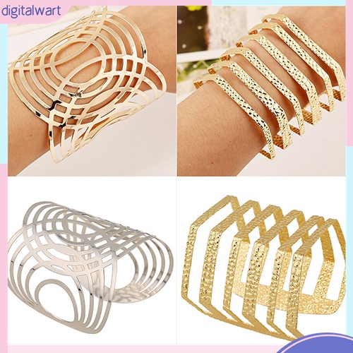 {digitalwart} Hot Vòng Tay Dạng Hở Họa Tiết Hình Học Rỗng Màu Vàng / Bạc Phong Cách Punk Thời Trang Unisex