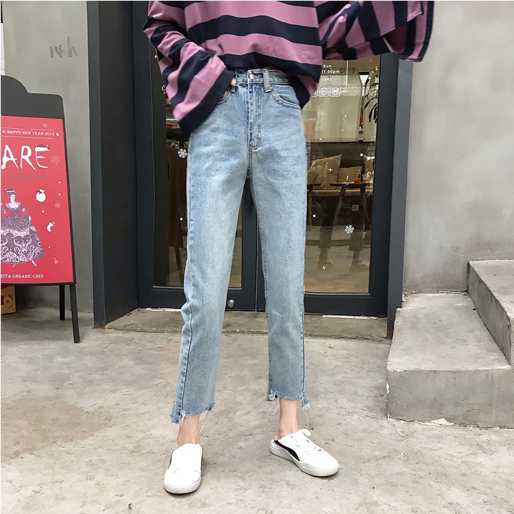 Quần Jeans Trơn Lưng Cao Dáng Ôm Thời Trang Mùa Hè Phong Cách Hàn Quốc Cho Nữ