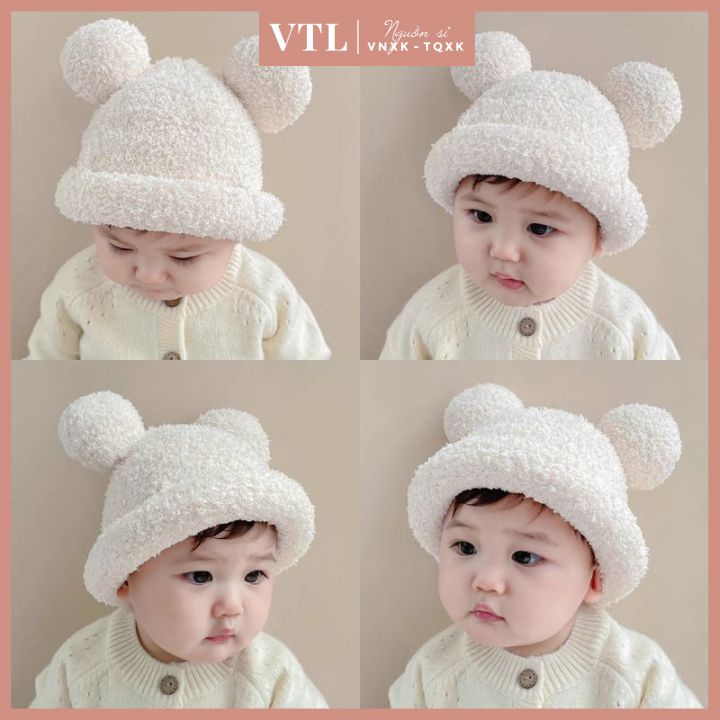 Mũ tai gấu lông cừu cho bé mũ ấm đáng yêu