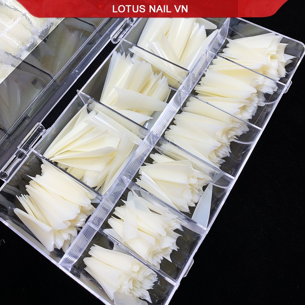Móng tip, móng nối nhọn dài nhám sẵn Lotus cao cấp hộp 500 móng đủ size từ 0-9