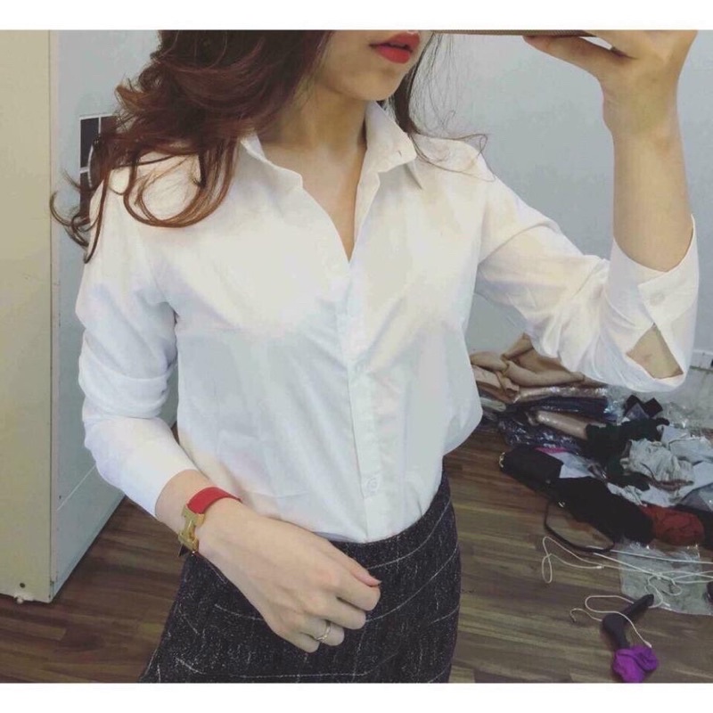 Áo Sơ Mi Nữ Trắng, Hàng Xuất Nhật, Dài tay, Kiểu Công Sở, Dáng Suông [Đủ size 43-55 kg] | BigBuy360 - bigbuy360.vn