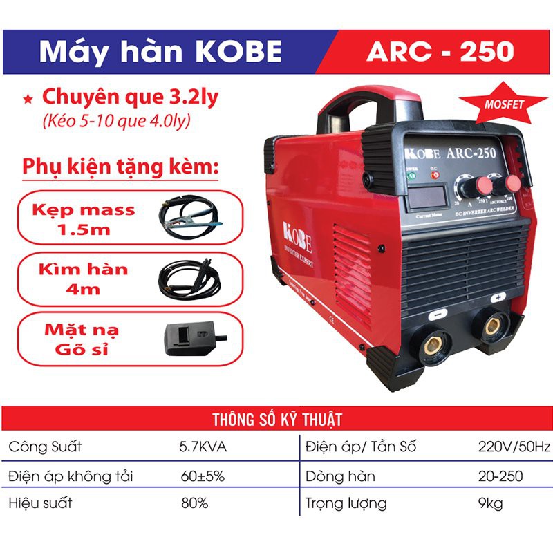 MÁY HÀN QUE ĐIỆN TỬ MINI KOBE ARC 250 - Hàng Chính Hãng 100%