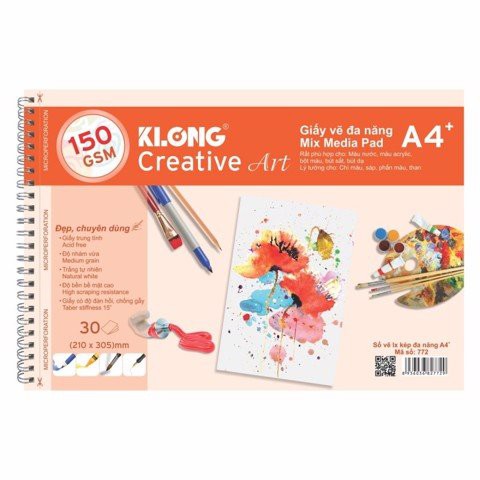 Sổ vẽ lò xo đa năng Creative Art khổ A4 KLong 772 - 30 tờ, Định lượng 150gsm