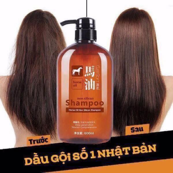 Dầu Gội Dầu Xả Mỡ Ngựa Nhật Bản Horse Oil Không Silicon Mềm Mượt tóc 600ml