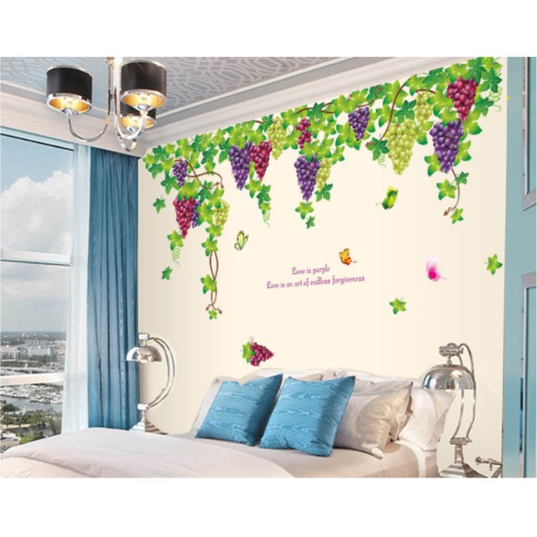 Decal dán tường chùm dây leo nho tím