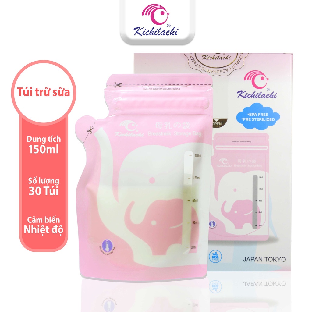 2 Hộp - 60 Túi trữ sữa cảm biến nhiệt 150ml Không BPA - Kichi Kichilachi (Công nghệ Nhật)