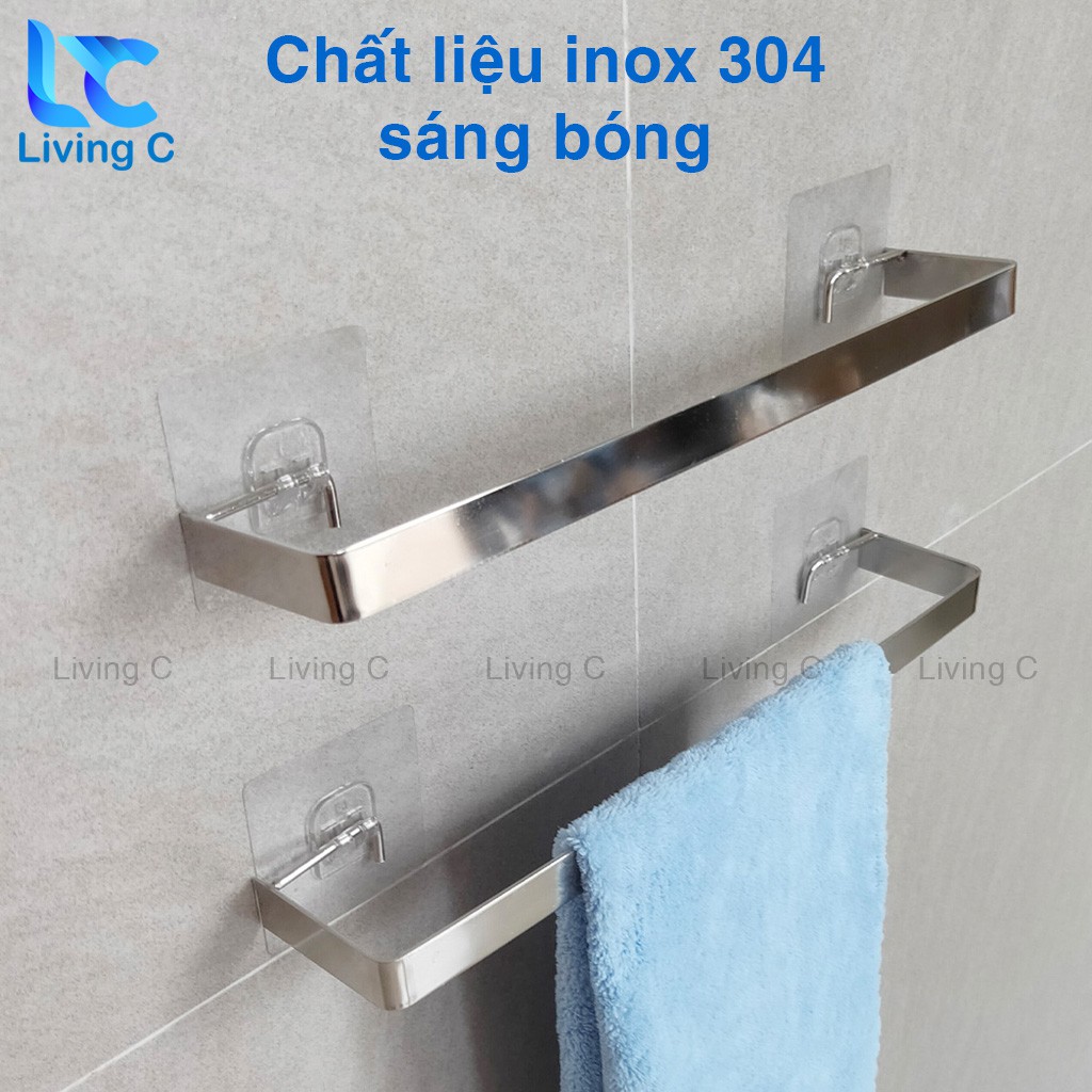 Giá treo khăn mặt dán tường Living C, thanh giá kệ treo khăn tắm INOX có sẵn miếng dán tường _TKI