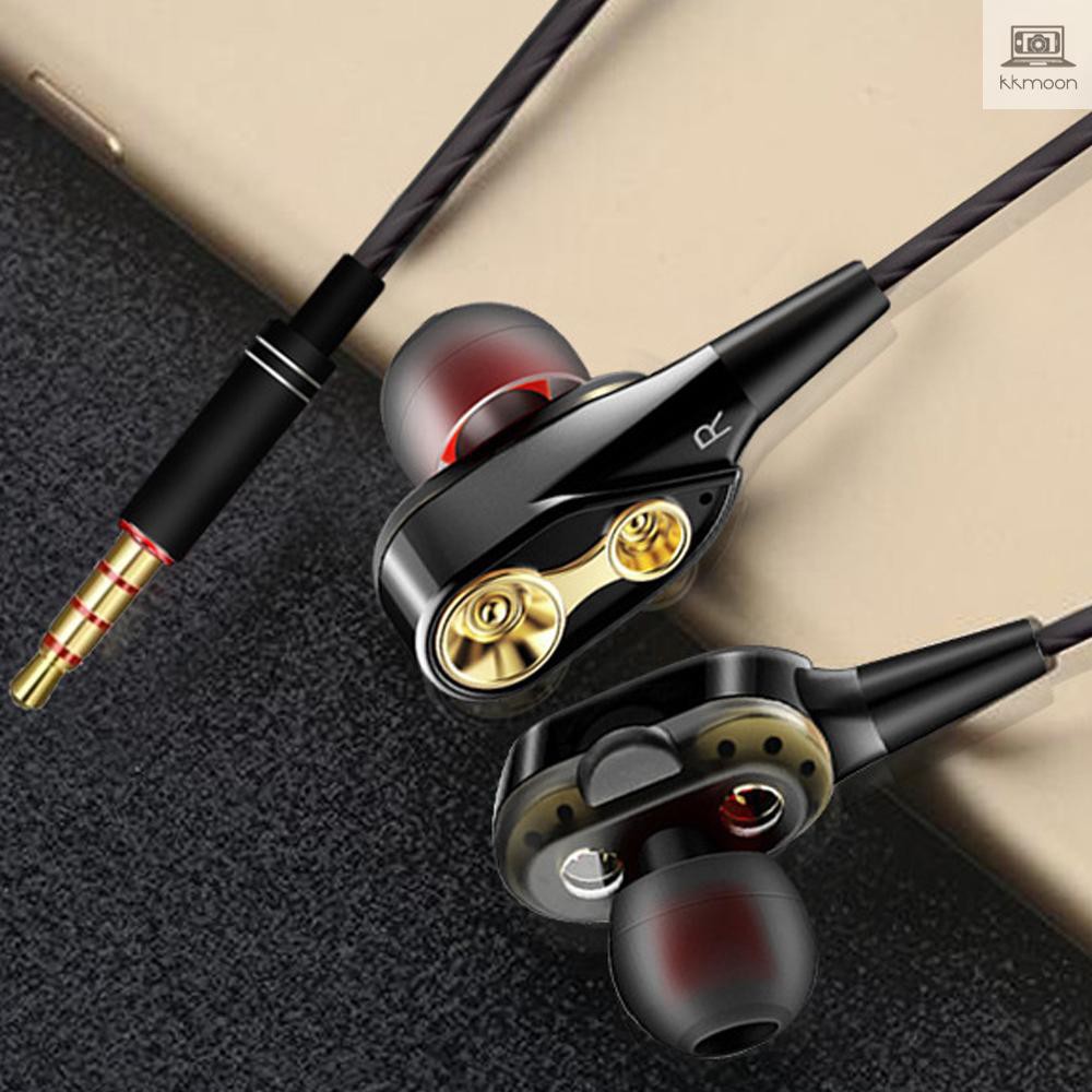 Dual-Dynamic Quad-core 3.5mm Noise Isolation Sport In-ear Earphone with Microphone and Subwoofer Earphone for Universal Mobile Phone Flexible