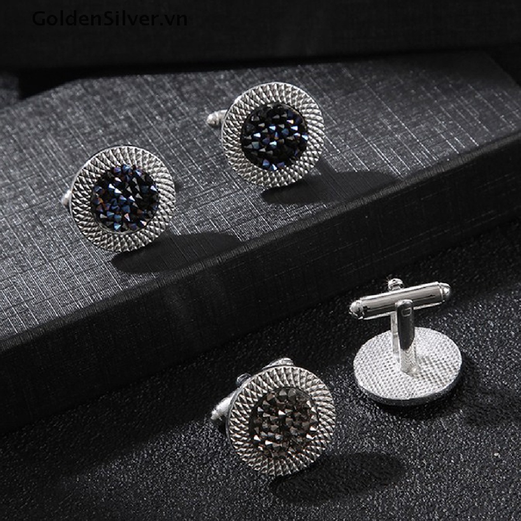 Khuy Măng Sét Đính Đá Zircon Tròn Màu Vàng Bạc Kiểu Pháp Cổ Điển Mới Cho Nam