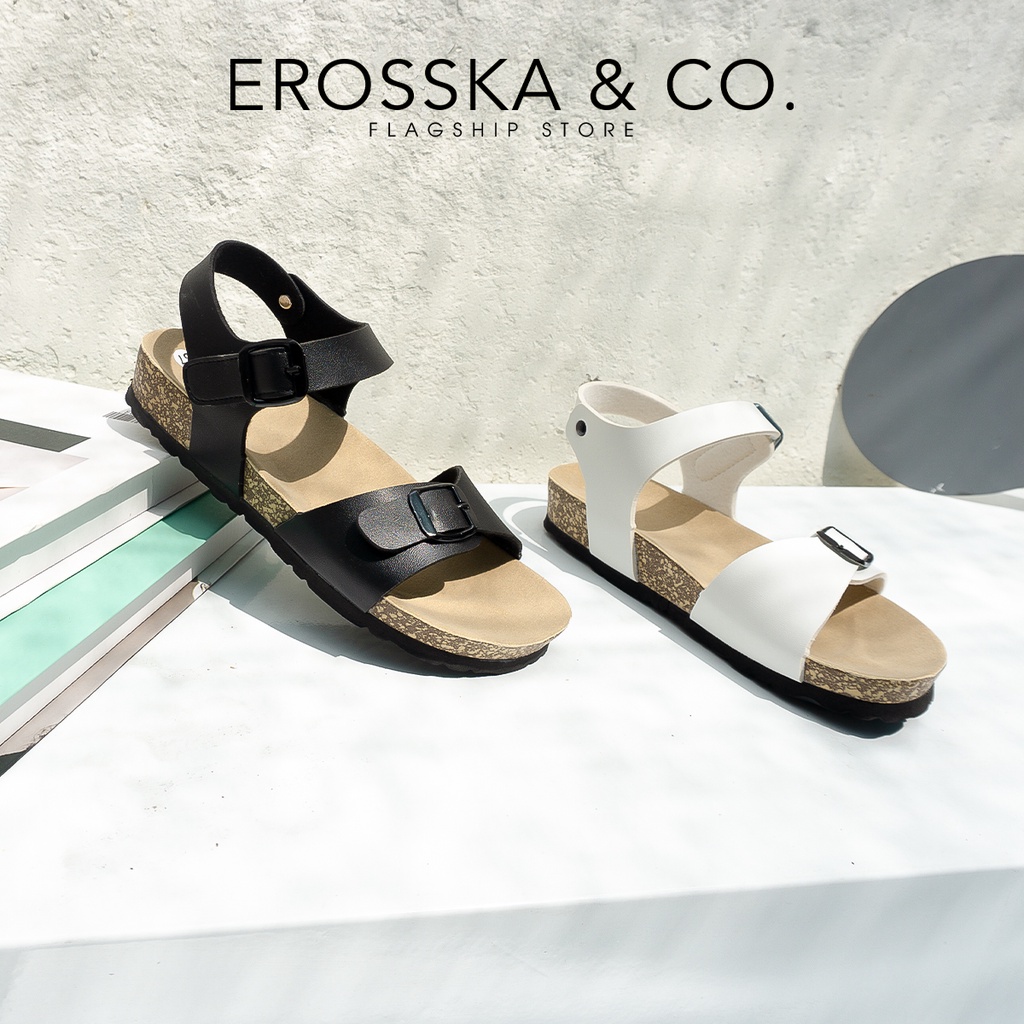 Erosska - Giày sandal đế trấu quai dán phối khoá màu trắng - DT003