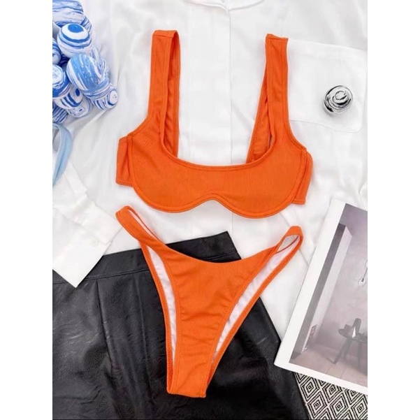 Bikini hai mảnh có gọng siêu nâng ngực xanh mint và màu cam cháy siêu hottt