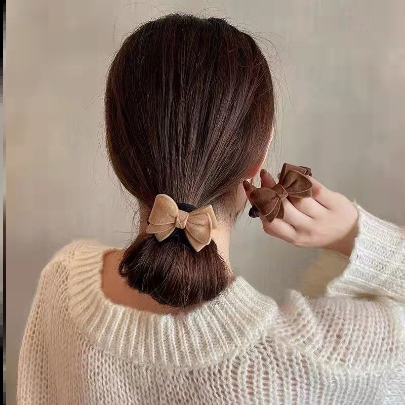 Dây Buộc Tóc Cao Su Bọc Da Đính Nơ Phong Cách Hàn Quốc Cho Nữ