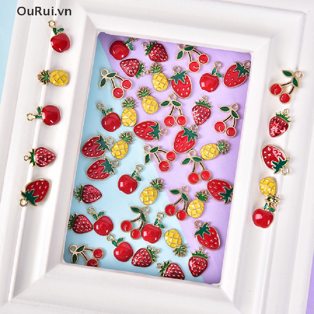 Set 10 Mặt Dây Chuyền Hình Trái Cherry Bằng Hợp Kim Tráng Men DIY