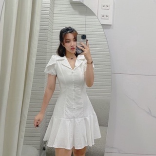 B56 - ĐẦM NÚT BỌC CỔ VEST ĐUÔI CÁ NGẮN (Ảnh thật)