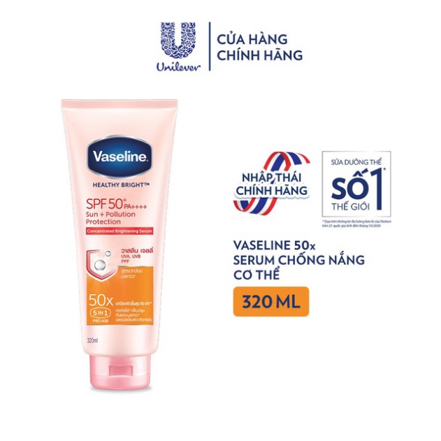 Vaseline 50x Serum chống nắng cơ thể SPF50 + dưỡng da sáng khoẻ 320ML