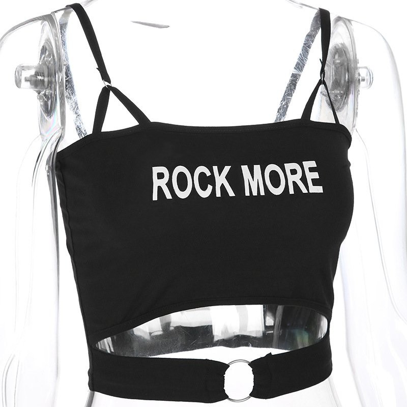 [Mã FASHIONT4WA2 giảm 10K đơn 50K] Áo Croptop sát nách hoạ tiết chữ thiết kế thanh lịch | BigBuy360 - bigbuy360.vn