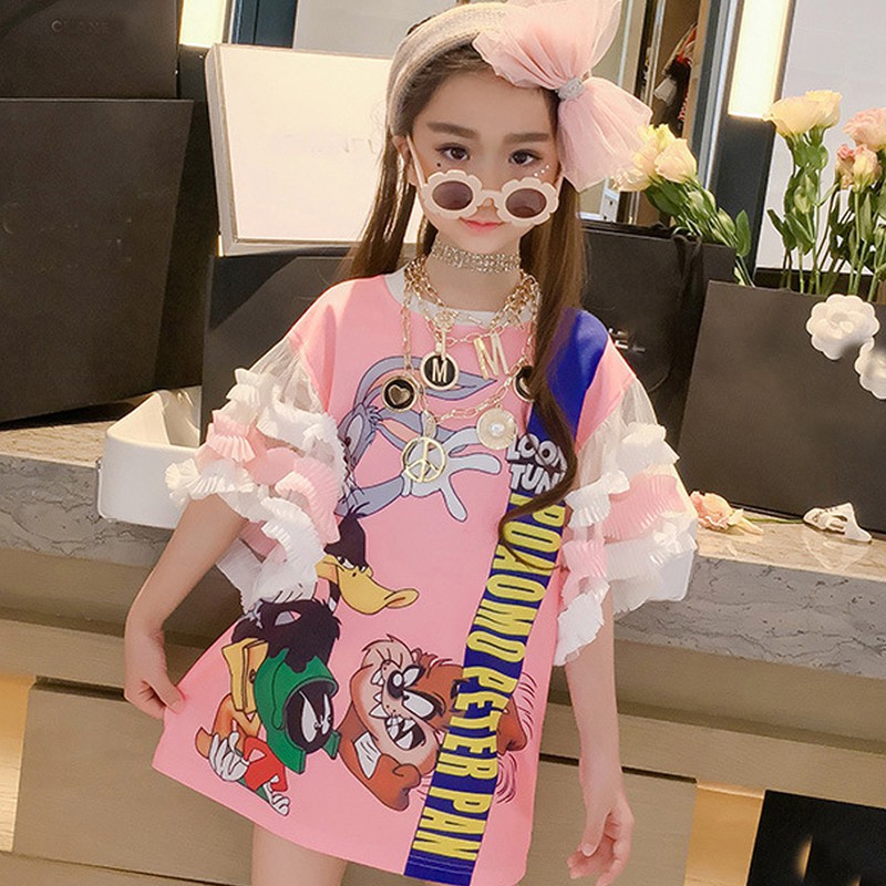 Đầm Bé Gái Cổ Tròn Tay Dài In Hình Động Vật