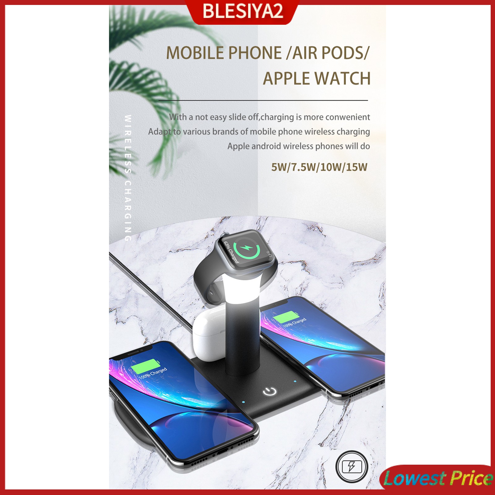 (Hàng Mới Về) Đế Sạc Không Dây Tích Hợp Đèn Led Cho Iphone Pro Iwatch2