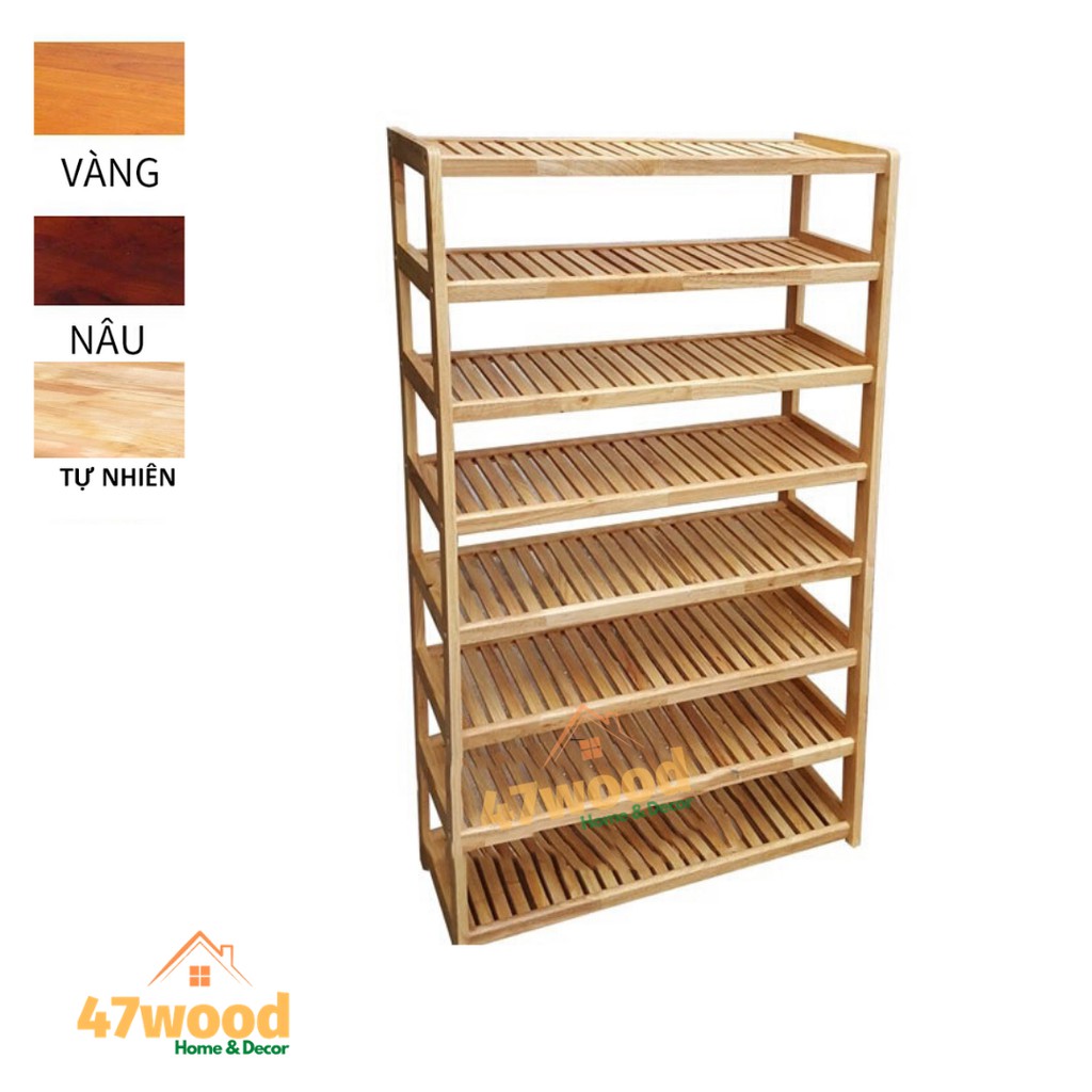 Kệ để giày dép kich thước 8 tầng rộng 80cm gỗ cao su - Gía để giày dép 47wood