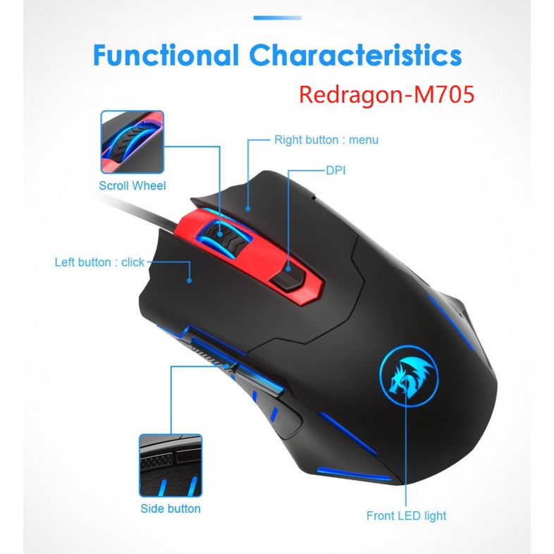 Chuột máy tính chơi game có dây REDRAGON M601 79/ 5000 RGB/ M607/ M705 CENTROPHOR-3200 DPI 6 nút điều chỉnh