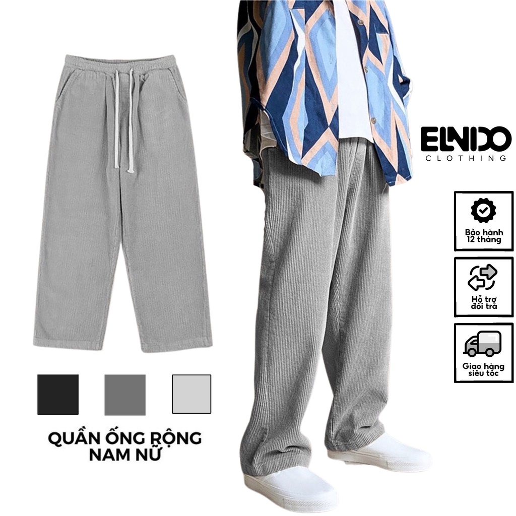 Quần ống rộng nam nữ ELNIDO dáng suông chất vải nhung tăm kiểu dáng UNISEX cao cấp EDNT-01 | BigBuy360 - bigbuy360.vn