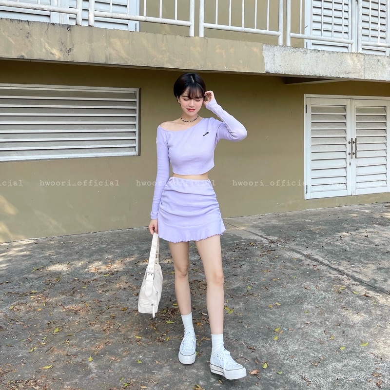 HWOORI - set áo croptop & váy nhún " veri " designed by B.W.R | Purple Light